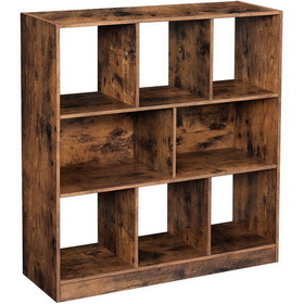 Benjara BM231432 6 Open Shelves Wooden Bookcase with 2 Compartments, Rustic Brown