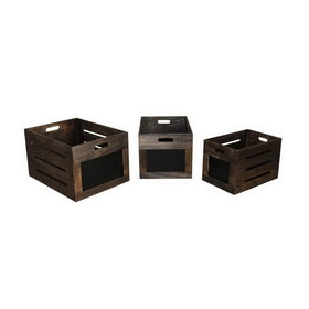 Benjara BM231485 Cutout Design Wooden Box with Chalkboard Inserts, Set of 3, Brown and Black