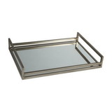 Benjara BM231913 Rectangular Metal Frame Tray with Mirrored Top, Silver