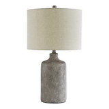 Benjara BM231942 Textured Ceramic Frame Table Lamp with Fabric Shade, Gray and Off White