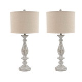Benjara BM231948 Drum Shade Table Lamp with Pedestal Base, Set of 2, Beige and Off White