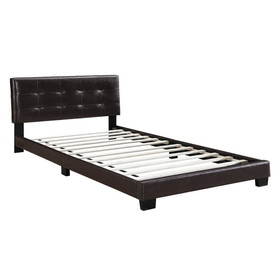Benjara BM232012 Queen Leatherette Bed with Checkered Tufted Headboard, Dark Brown