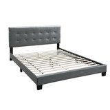 Benjara BM232014 Full Leatherette Bed with Checkered Tufted Headboard, Gray