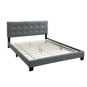 Benjara BM232015 Queen Leatherette Bed with Checkered Tufted Headboard, Gray
