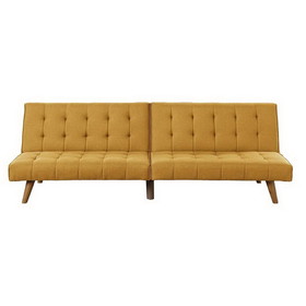Benjara BM232613 Fabric Adjustable Sofa with Tufted Details and Splayed Legs, Yellow