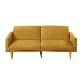 Benjara BM232615 Fabric Adjustable Sofa with Chevron Pattern and Splayed Legs, Yellow