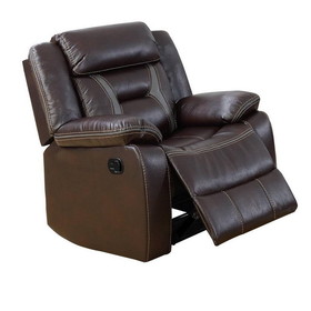 Benjara BM232625 37 Inches Leatherette Glider Recliner with Pillow Arms, Dark Brown
