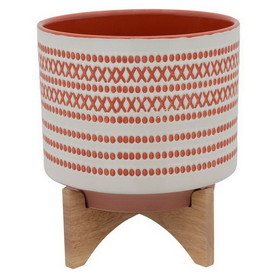 Benjara BM232690 Round Shaped Ceramic Planter with Aztech Pattern, Red