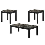 Benjara BM232874 3 Piece Marble Top Cocktail and End Table with Block Legs, Black