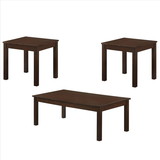 Benjara BM232876 3 Piece Wooden Cocktail and End Table with Block Legs, Brown
