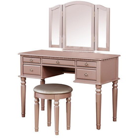 Benjara BM232895 Vanity Set with Turned Tapered Legs and Three Piece Mirror, Rose Gold