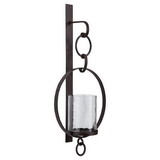 Benjara BM232919 Metal Wall Sconce with Glass Hurricane and Chain Design Holder, Black