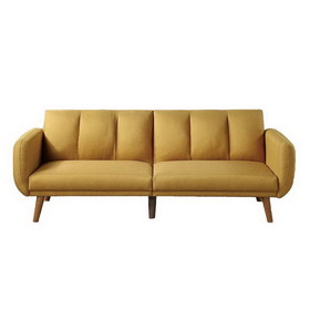 Benjara BM233093 Adjustable Upholstered Sofa with Track Armrests and Angled Legs, Yellow
