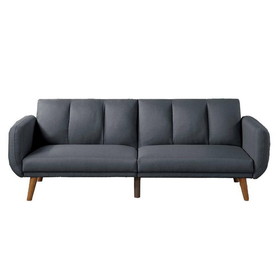 Benjara BM233094 Adjustable Upholstered Sofa with Track Armrests and Angled Legs, Light Gray