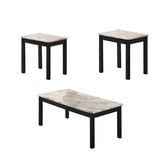 Benjara BM233097 3 Piece Coffee Table and End Table with Faux Marble Top, Black and White