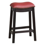 Benjara BM233107 24 Inch Padded Counter Stool with Nailhead Trim, Set of 2, Brown and Red