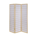 Benjara BM233240 3 Panel Foldable Wooden Frame Room Divider with Grid Design, Brown