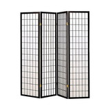 Benjara BM233241 4 Panel Foldable Wooden Frame Room Divider with Grid Design, Black