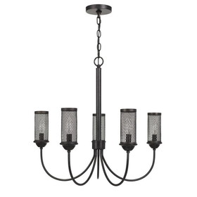 Benjara BM233272 Metal Chandelier with 5 Cylindrical Wire Mesh Shades, Black