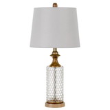 Benjara BM233307 Dual Tone Glass Table Lamp with Honeycomb Design, Set of 2, Clear