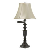 Benjara BM233315 Turned Pedestal Stand Metal Table Lamp with Swing Arm, Dark Bronze