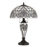 Benjara BM233321 Glass Table Lamp with Umbrella Shade and Pull Chain Switch, Gray