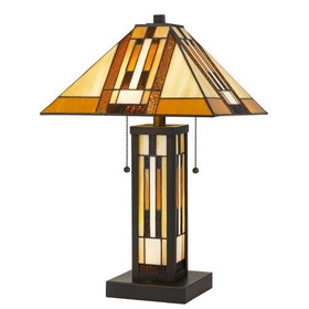 Benjara BM233346 127 Watt Tiffany Shade Table Lamp with Metal Base, Multicolor