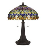 Benjara BM233347 120 Watt Tiffany Table Lamp with Engraved Base, Multicolor