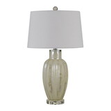 Benjara BM233350 Glass Table Lamp with Round Hardback Fabric Shade, White