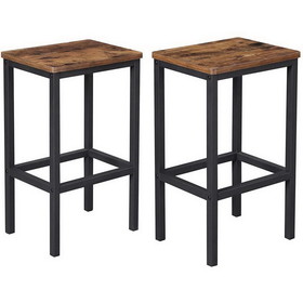 Benjara BM233377 25.6 Inches Bar Stool with Wooden Seat, Set of 2, Brown and Black