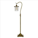 Benjara BM233411 60 Inch Metal Downbridge Design Floor Lamp with Caged Shade, Antique Brass