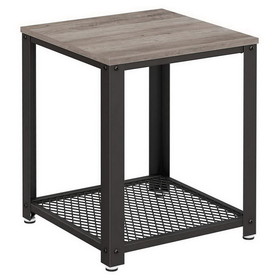 Benjara BM233653 21.7 Inches Metal Frame Side Table with Mesh Shelf, Gray and Black