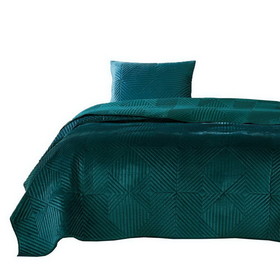 Benjara BM233897 Bann 2 Piece Twin Quilt Set with Geometric Design, Green