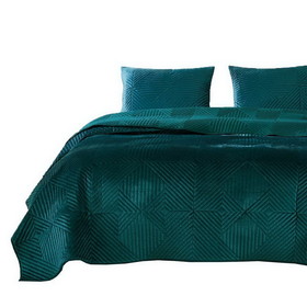 Benjara BM233898 Bann 3 Piece Full Quilt Set with Geometric Design, Green