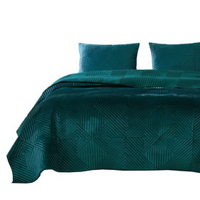 Benjara BM233899 Bann 3 Piece King Quilt Set with Geometric Design, Green