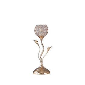 Benjara BM233924 Metal Table Lamp with Floral Shade and Acrylic Crystals, Gold