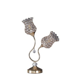 Benjara BM233925 Metal Table Lamp with Floral Trumpet Shade and Crystal Accents, Gold