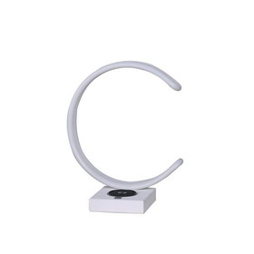 Benjara BM233926 Metal C Shaped Table Lamp with USB Plugin, White