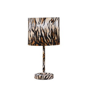 Benjara BM233928 Fabric Wrapped Table Lamp with Striped Animal Print, Brown and Black