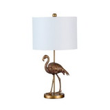 Benjara BM233934 Polyresin Standing Flamingo Design Table Lamp with Round Base, Gold