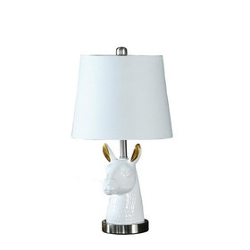 Benjara BM233935 Metal Table Lamp with Llama Animal Head, White