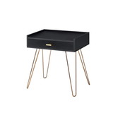 Benjara BM233940 23.5 Inches 1 Drawer End Table with Hairpin Legs, Black and Copper