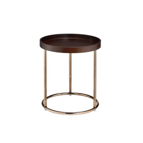 Benjara BM233944 21.75 Inches Wooden Lipped Edge Side Table with Metal Legs, Brown