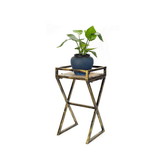 Benjara BM233949 27 Stone Top Plant Stand with X Legs, Black and Gray