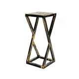 Benjara BM233955 19.5 Inches Stone Top Plant Stand with Geometric Base, Black and Gray