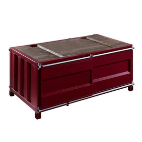 Benjara BM233957 Container Style Coffee Table with Sliding Doors, Red