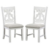 Benjara BM235502 Open Scroll Back Wooden Side Chair with Padded Seat, Set of 2, White