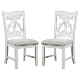 Benjara BM235502 Open Scroll Back Wooden Side Chair with Padded Seat, Set of 2, White