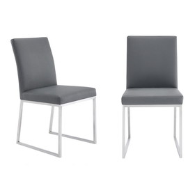 Benjara BM236663 20 Inches Leatherette Metal Frame Dining Chair, Set of 2, Gray