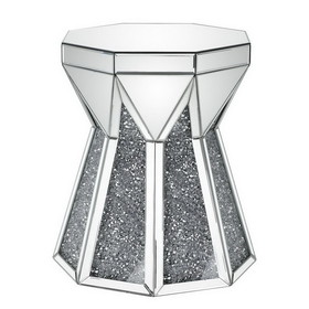 Benjara BM238109 Multiple Faceted Mirrored End Table with Faux Diamonds, Silver